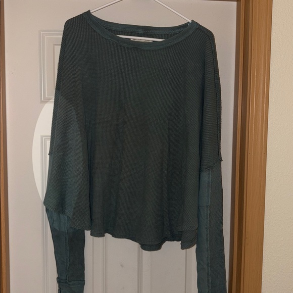 Free People (We The Free) Olive Waffle Knit Cropped Top NWOT - Picture 1 of 7